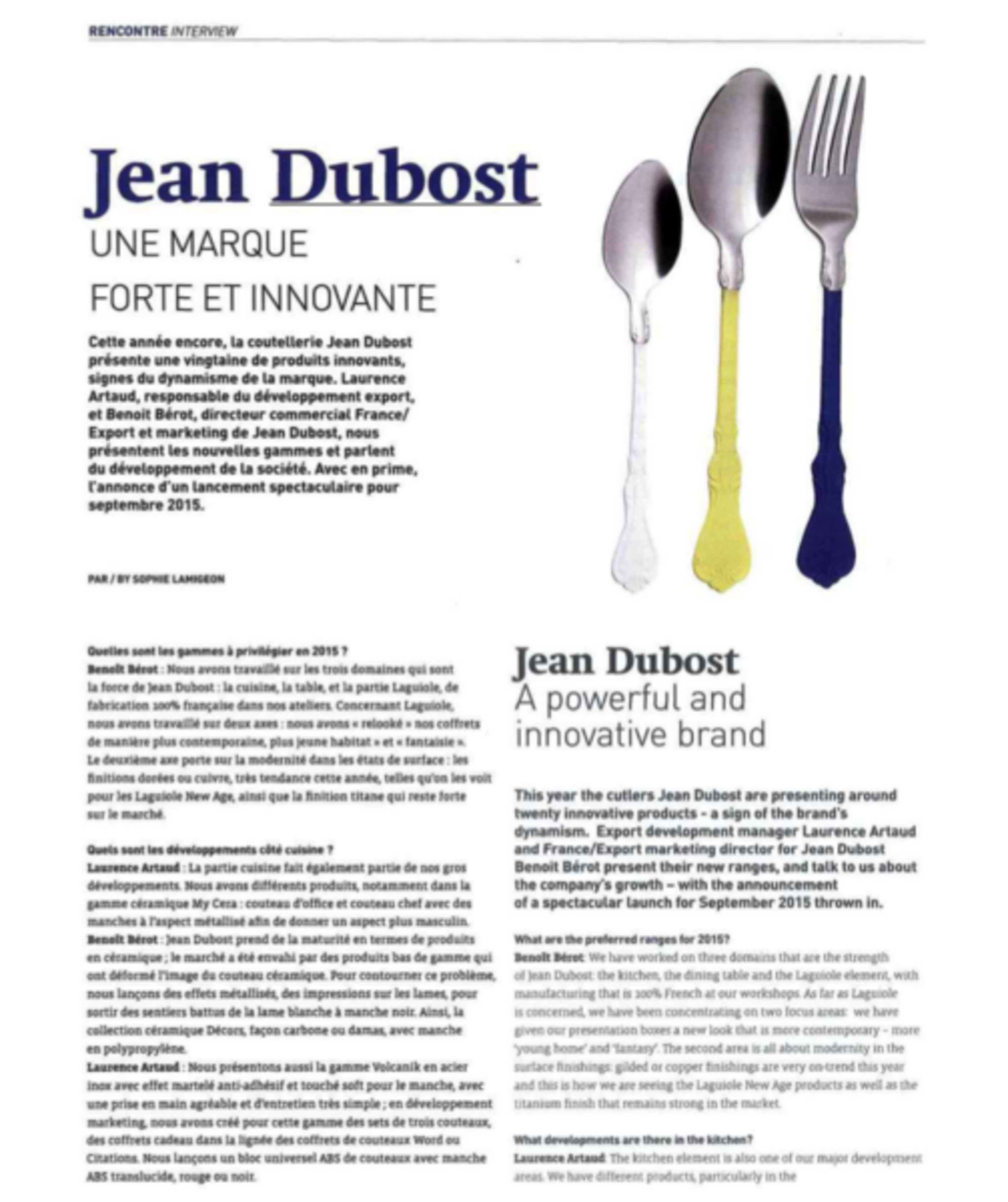 Coutellerie Jean Dubost, Offrir International 2ème trimestre 2015