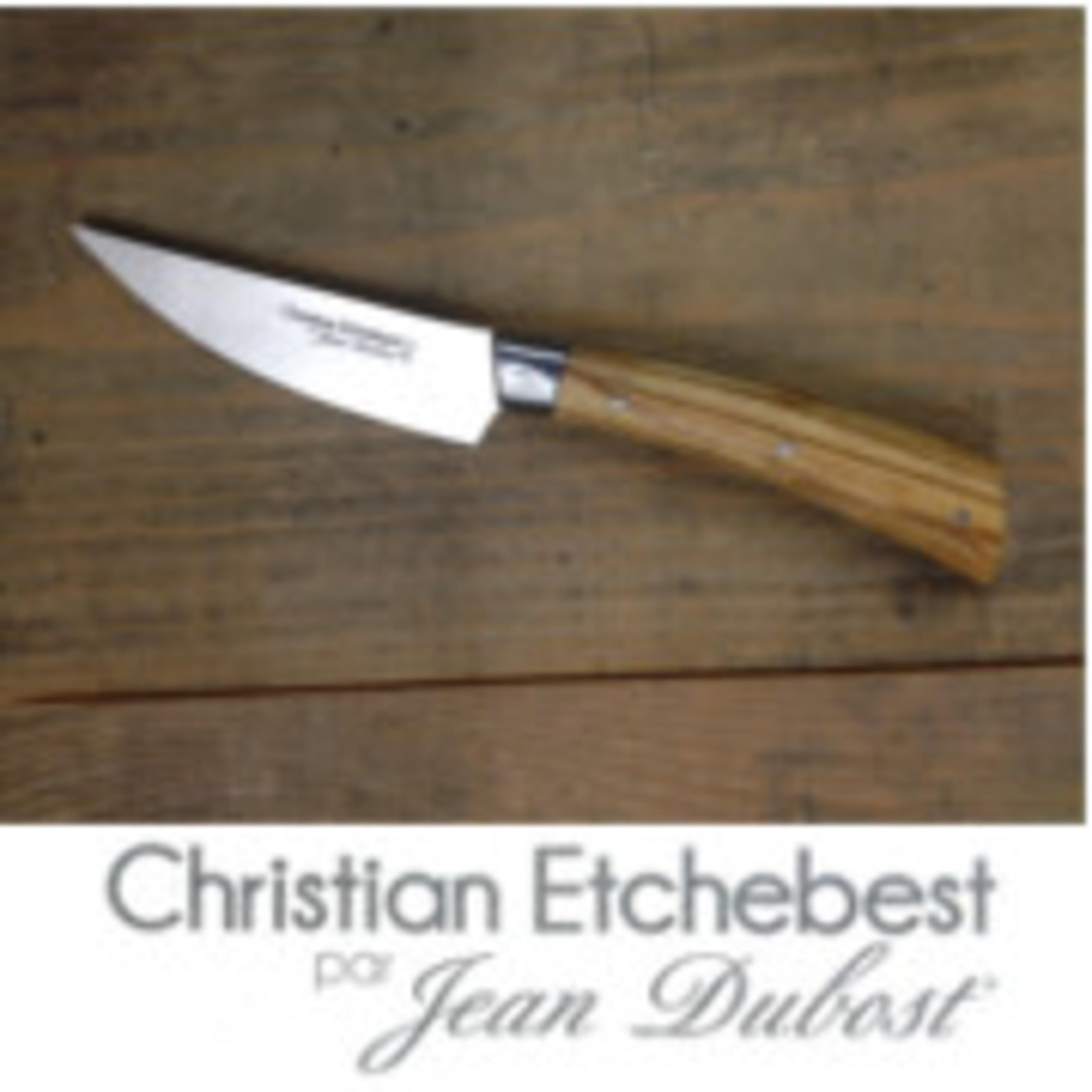 Couteau Christian Etchebest manche en bois d'olivier, set fruits de mer bloc Laguiole Jean Dubost
