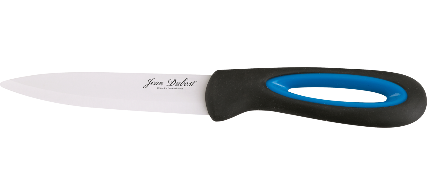 Couteau multiusages lame ceramique manche bimatiere noir et bleu gamme Stratos Jean Dubost 