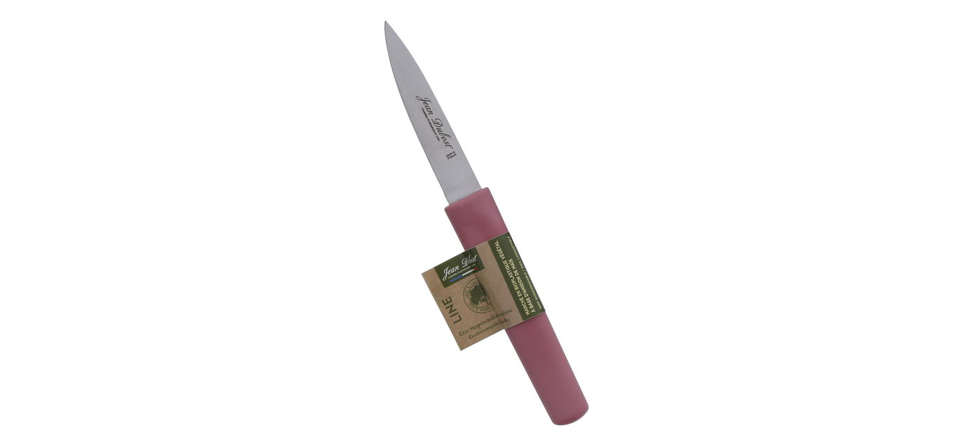 Couteau office Jean Dubost gamme Line manche rose ecoresponsable à base d'amidon de maïs fabrication francaise