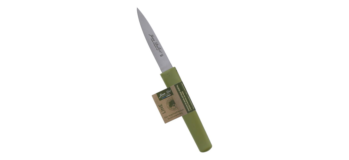 Couteau office Jean Dubost gamme Line manche vert ecoresponsable à base d'amidon de maïs fabrication francaise