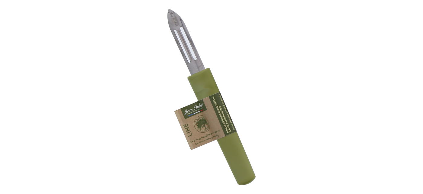 Couteau éplucheur Jean Dubost manche vert gamme Line  ecoresponsable à base d'amidon de maïs fabrication francaise