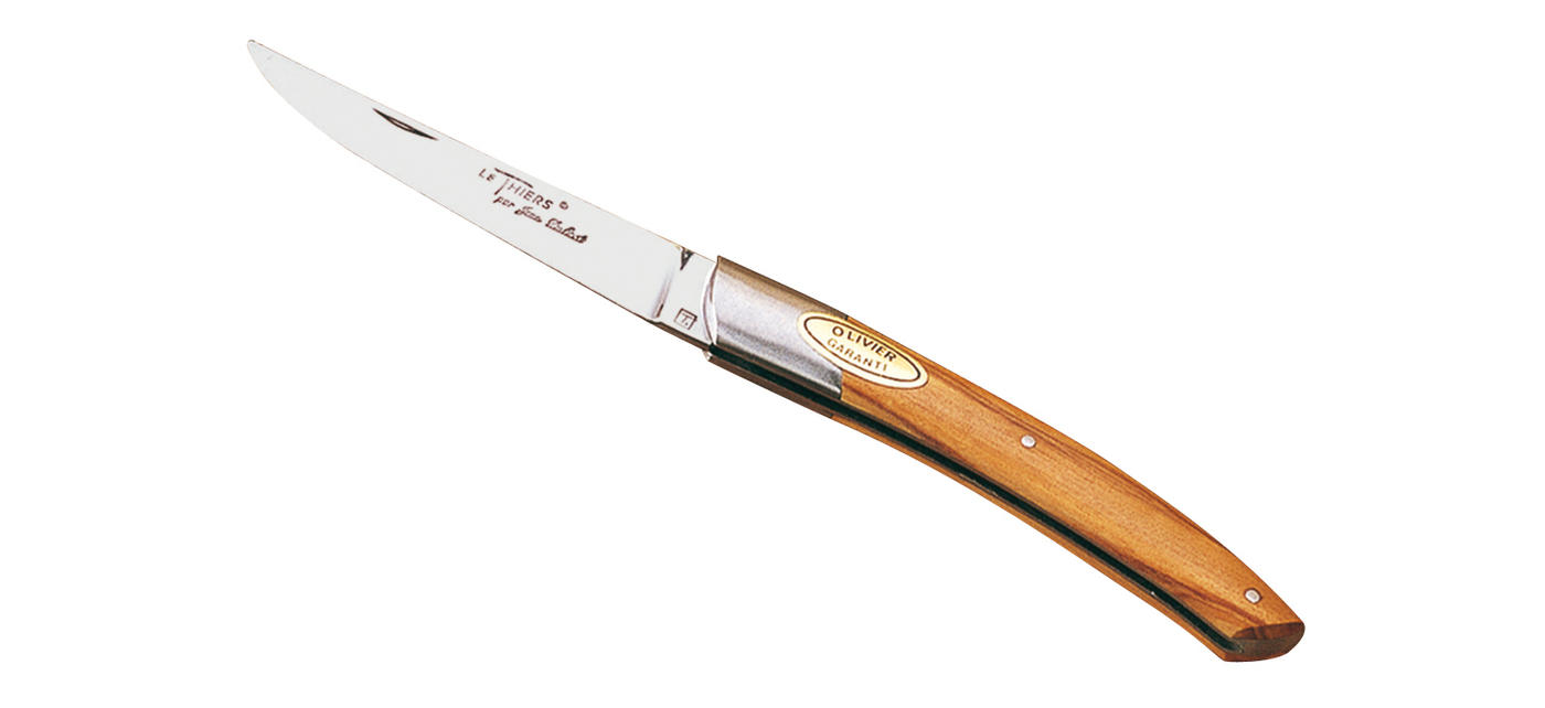 Couteau de poche Le Thiers Jean Dubost manche bois d'olivier fabriqué en France