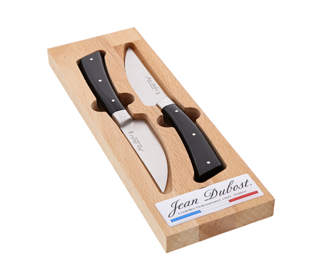 Couteau bistronomie  manche acrylique Jean Dubost, fabrication française en coffret duo hêtre huile