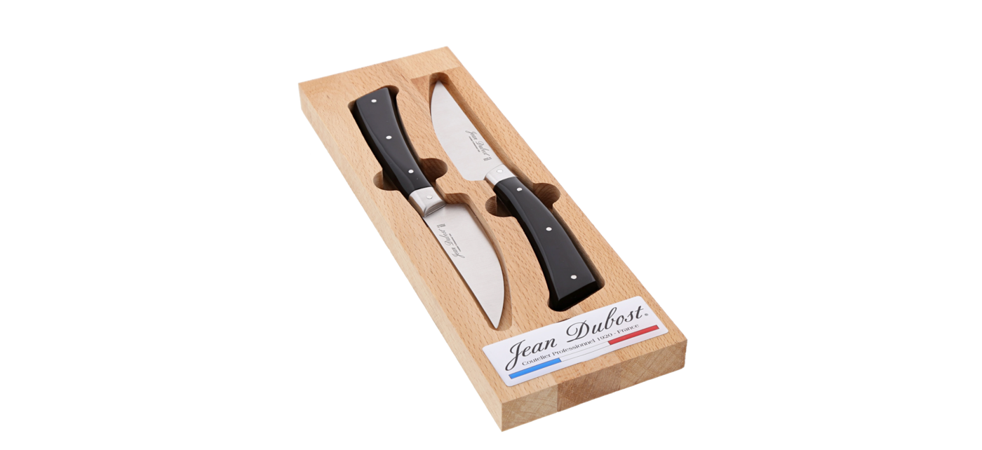 Couteau bistronomie  manche acrylique Jean Dubost, fabrication française en coffret duo hêtre huile