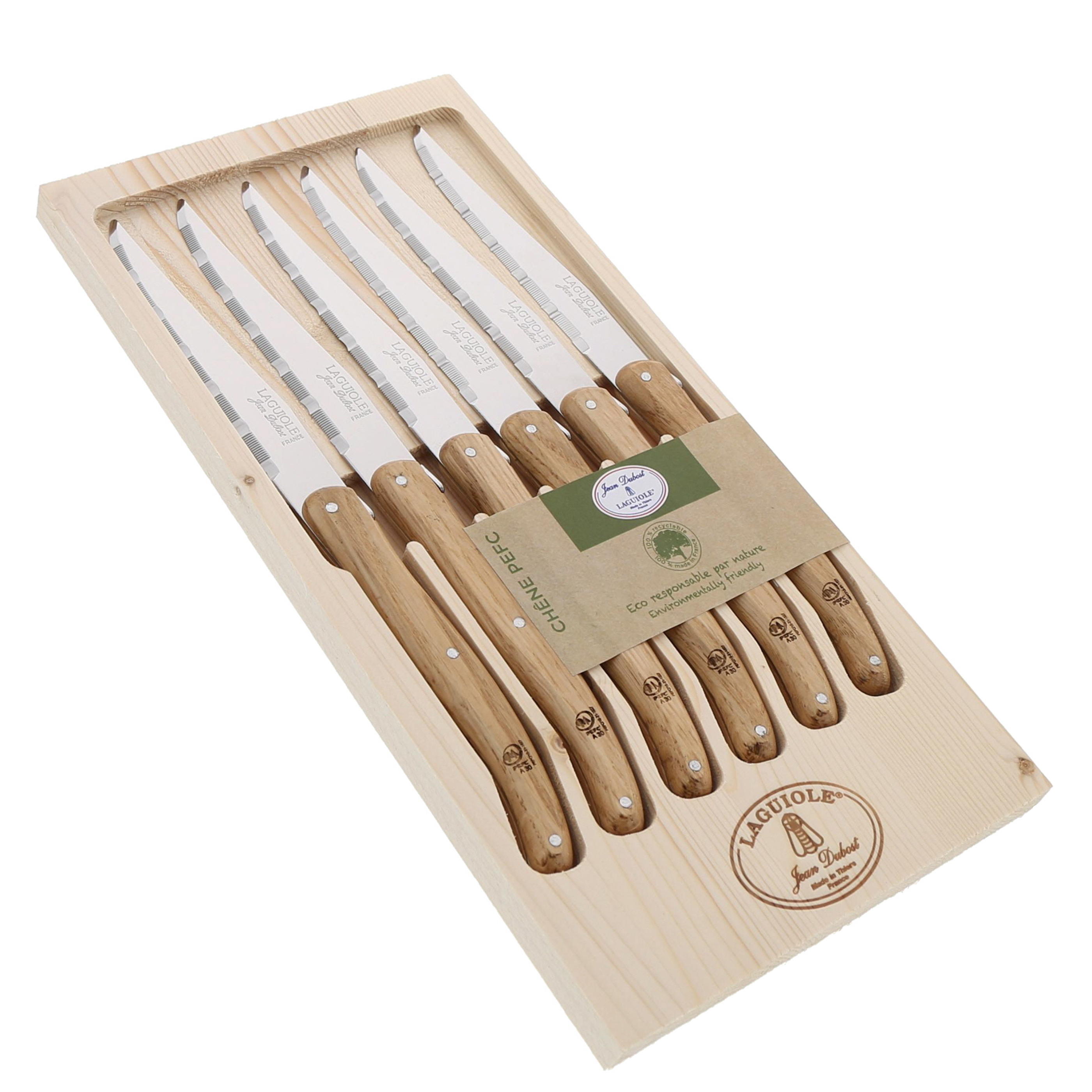 jean dubost Coffret 6 couteaux steak Laguiole Jean Dubost chêne PEFC