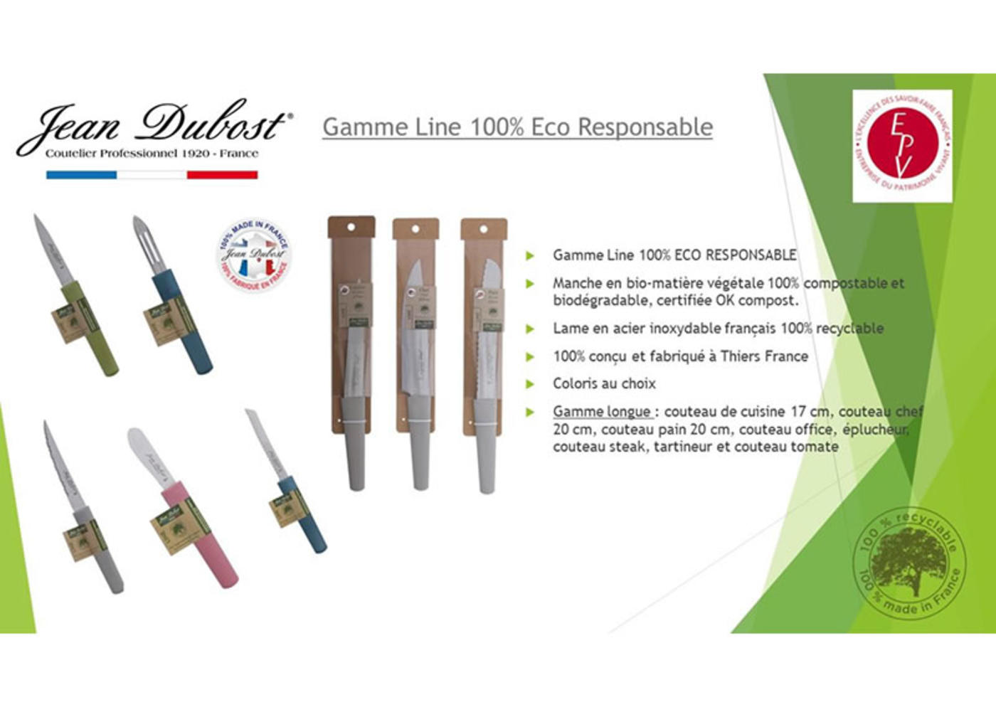 Jean Dubost gamme Line Eco Responsable descriptif