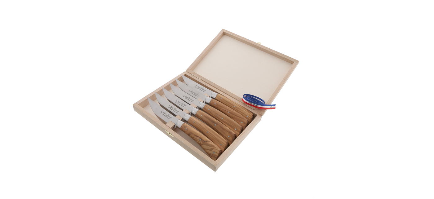 Coffret 6 couteaux Jean Dubost Bistronomie manche en bois d'olivier made in France