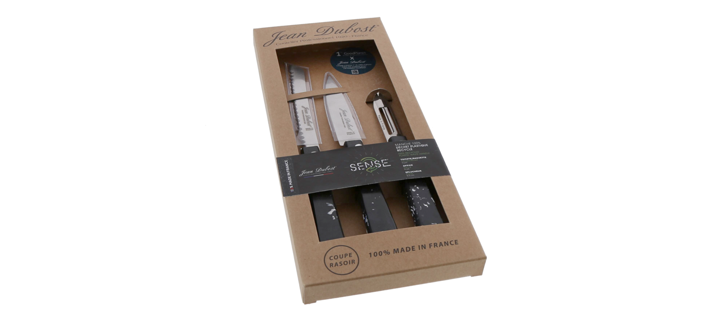 Jean Dubost coffret 3 couteaux de cuisine Sense Black edition economie circulaire made in France