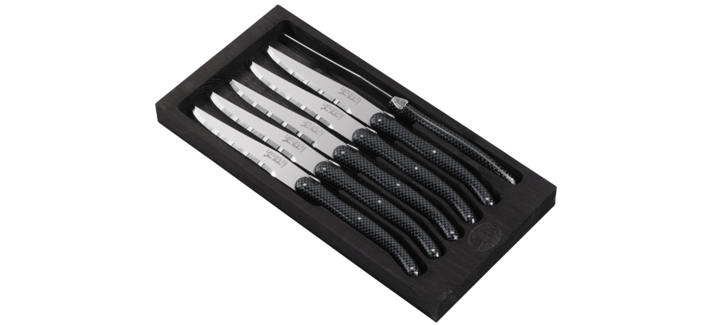 Coffret de six couteaux à steak Laguiole en inox finition brillante