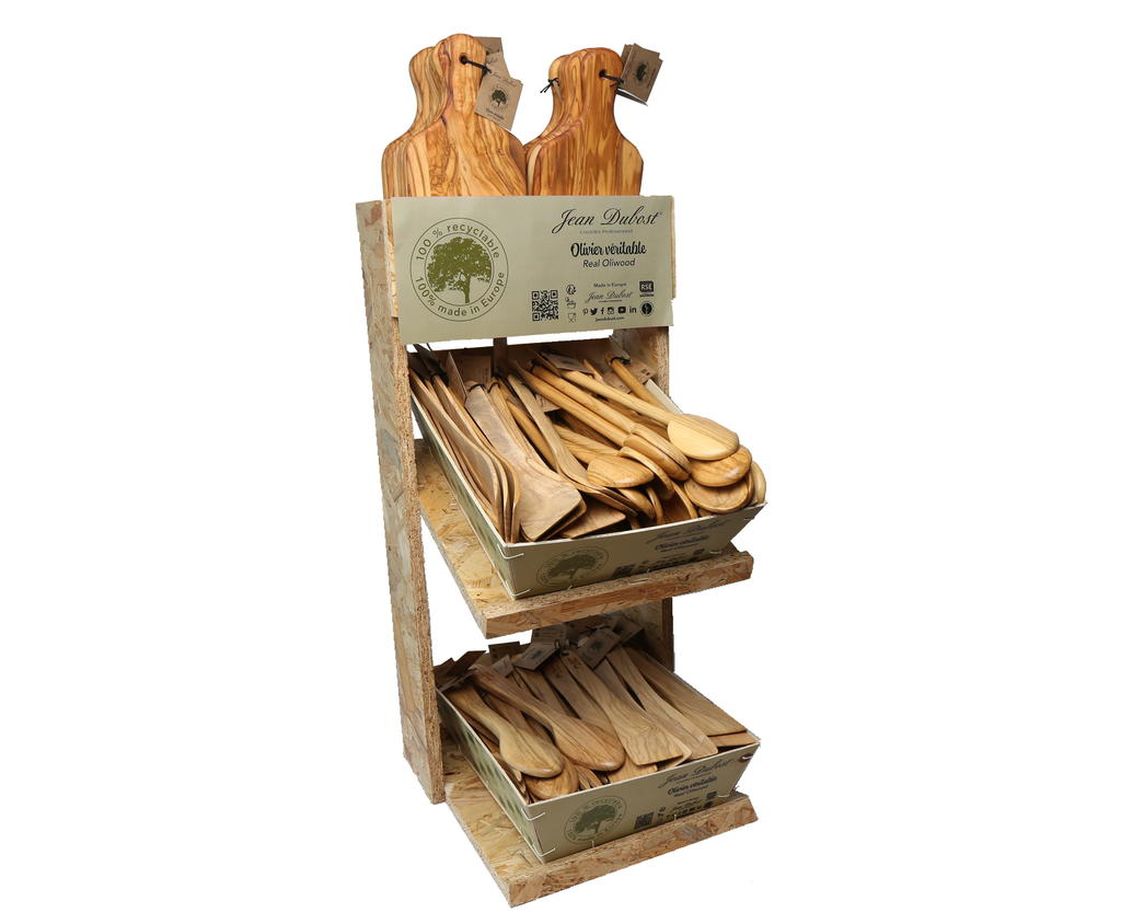 Jean Dubost merchandising meuble ustensiles en bois d'olivier 