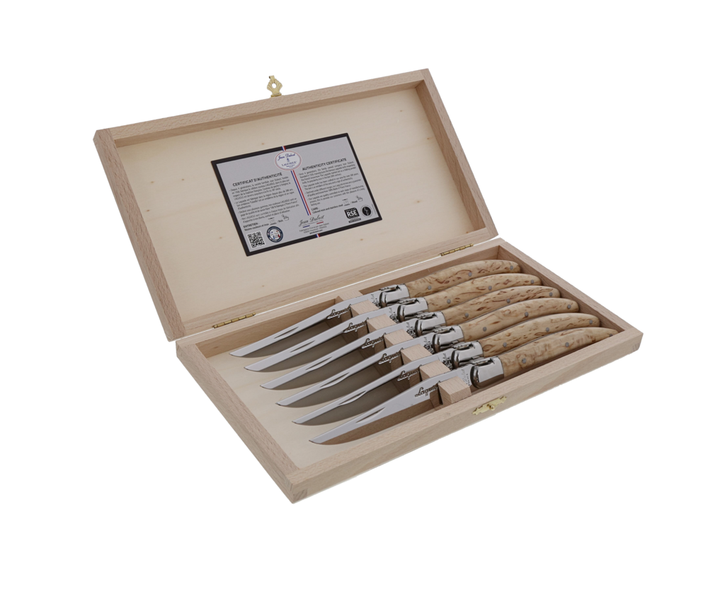 Coffret 6 couteaux Jean Dubost Laguiole manche bouleau de Norvege, made in France