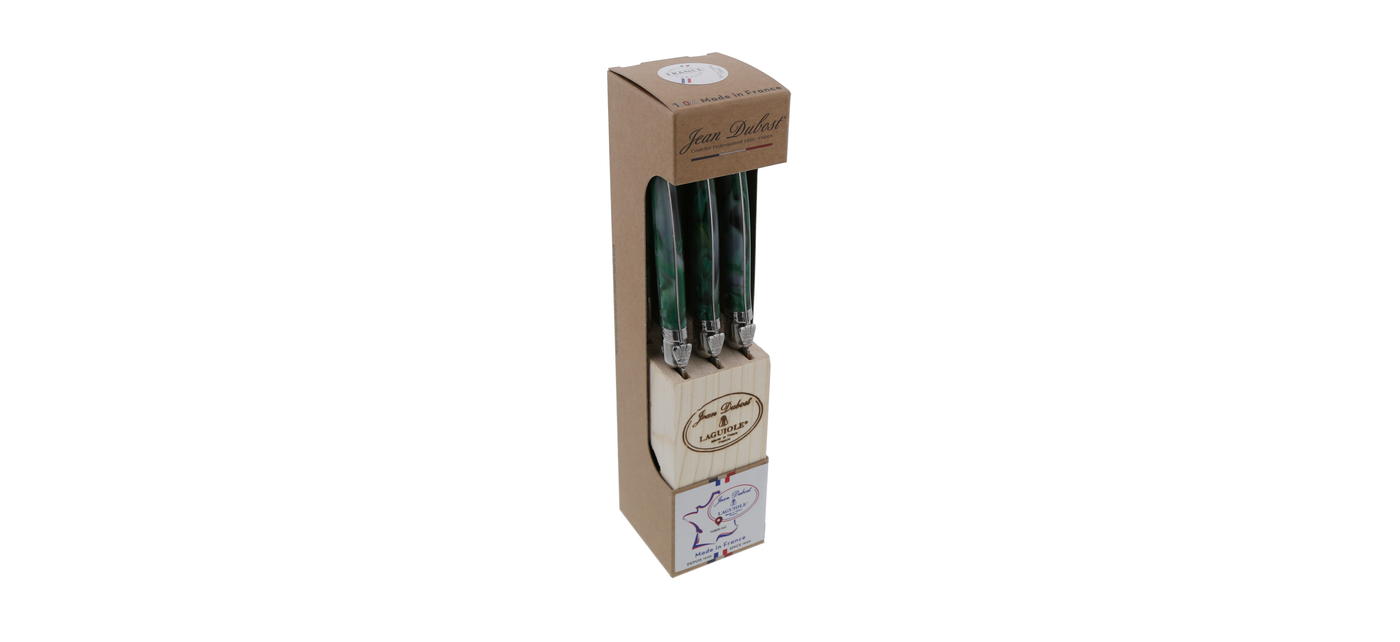 Jean Dubost Laguiole bloc 6 couteaux malachite certifiés Origine France Garantie