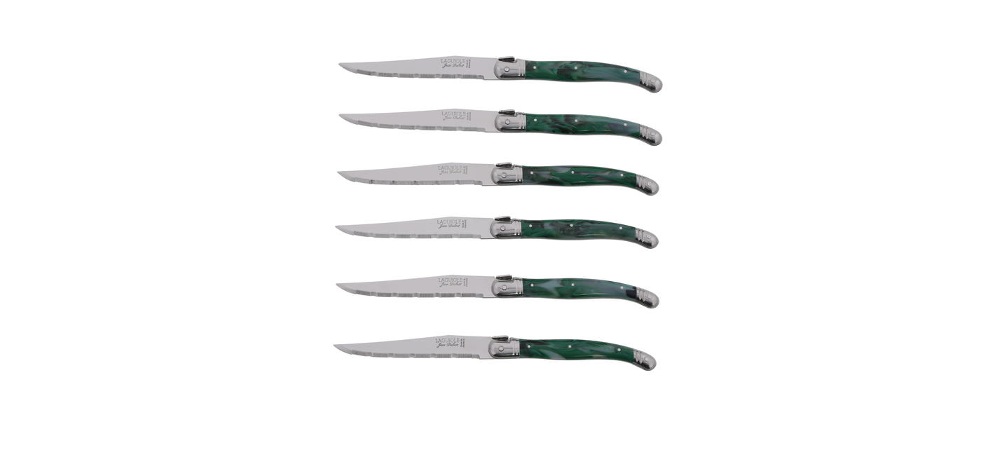 Jean Dubost Laguiole 6 couteaux steak vert malachite certifiés Origine France Garantie