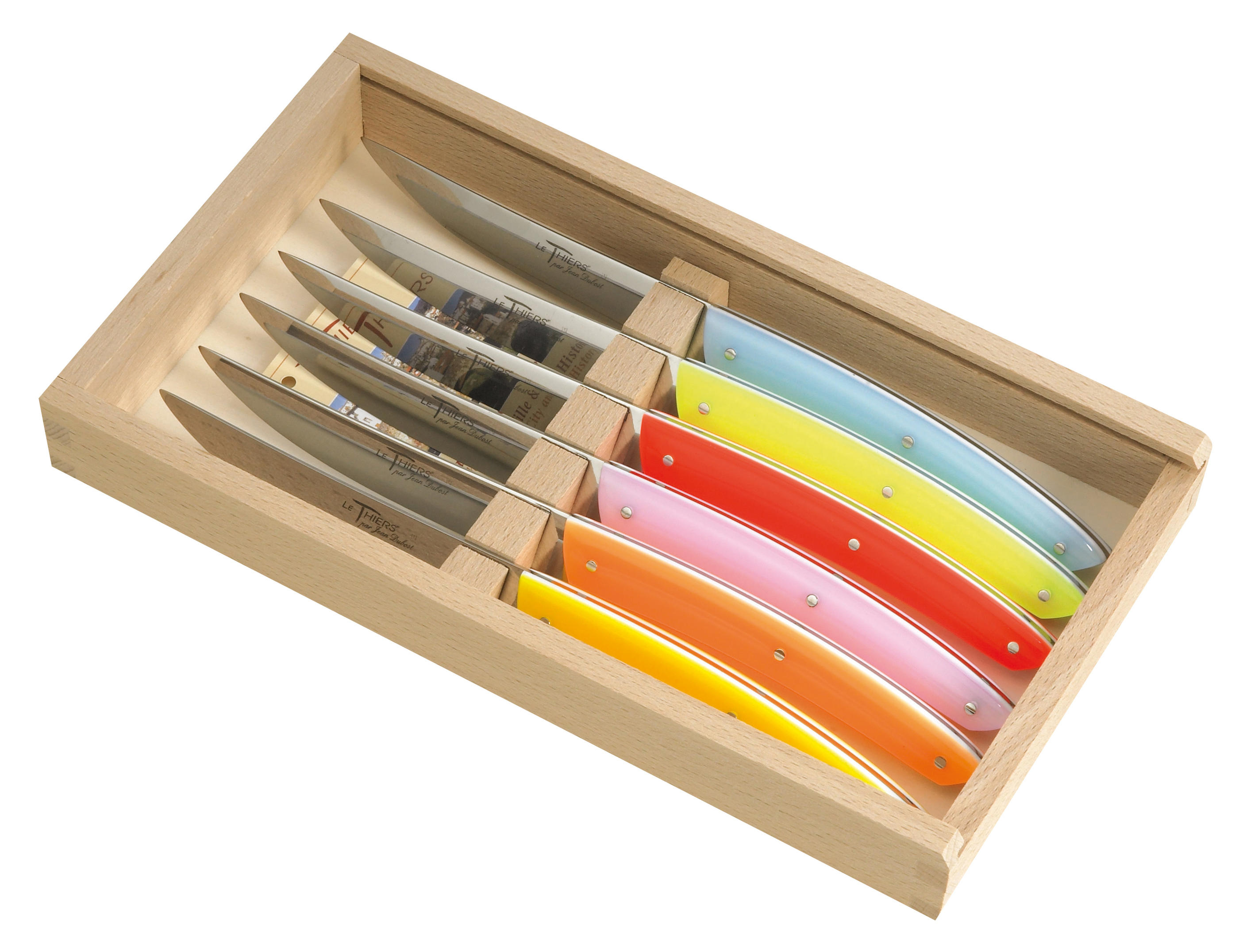 jean dubost Coffret 6 couteaux Le Thiers acrylique couleurs fluo