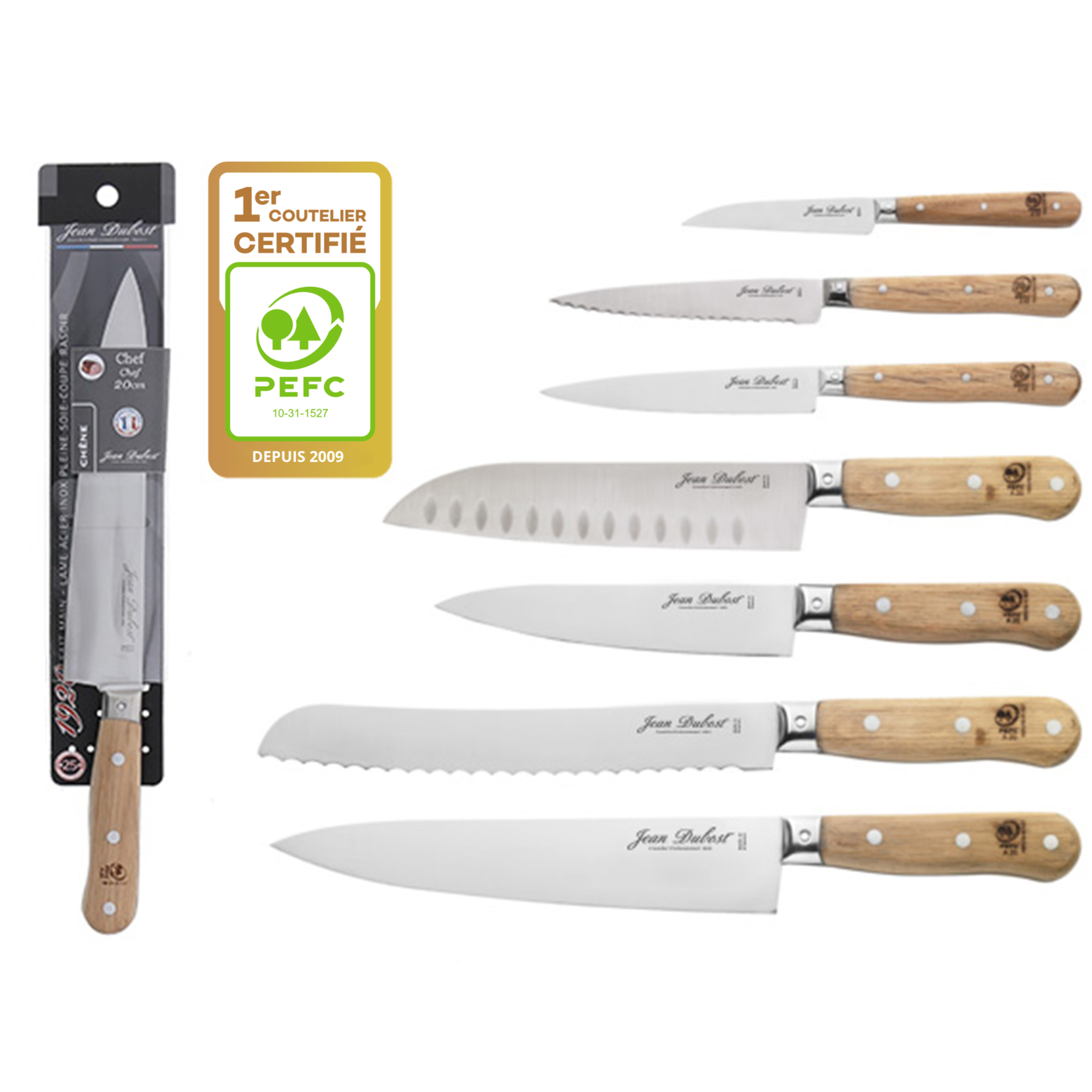 Couteau de cuisine écoresponsables Jean Dubost gamme 1920 manches certifiés PEFC