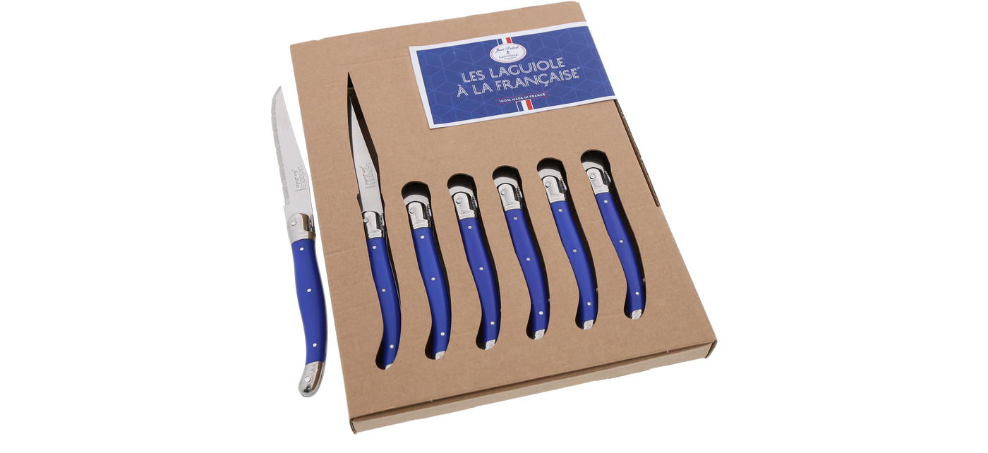 Couteaux steak Jean Dubost collection Les Laguiole a la francaise manche bleu